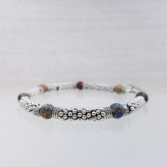 Blue Sea Sediment Jasper Beaded Toggle Bracelet - Picture 4 of 10